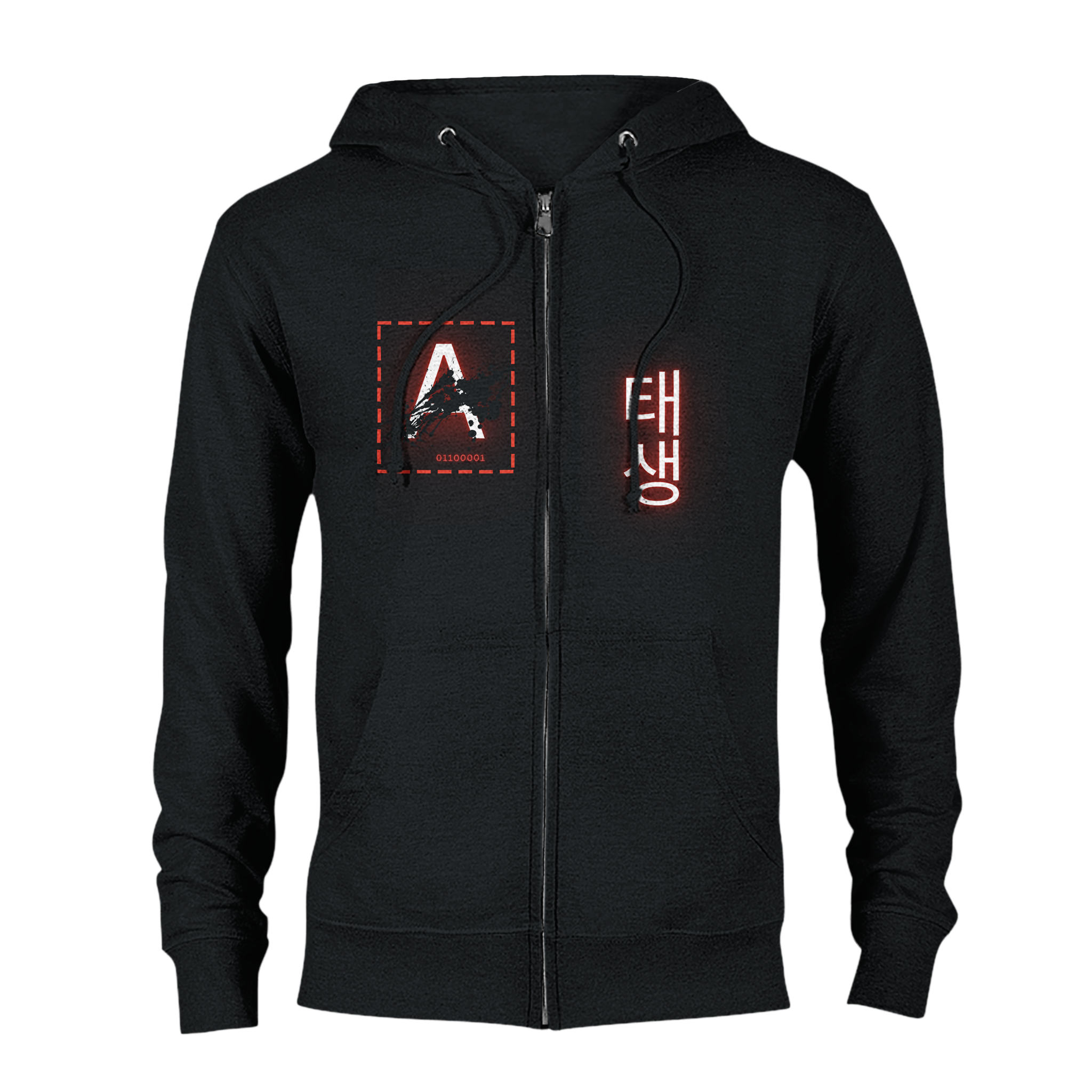 Aforawesome™ Hieroglyphs XII Unisex Zip Hoodie Pitch Black